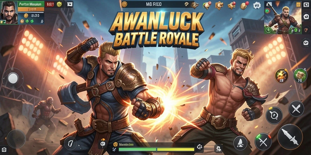 Screenshot menampilkan aksion seru di AWANLUCK dengan battle royale yang mendebarkan.