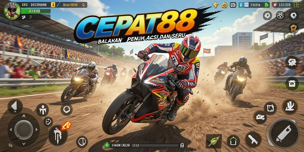 Gameplay seru dan mendebarkan dari CEPAT88 saat balapan motor.