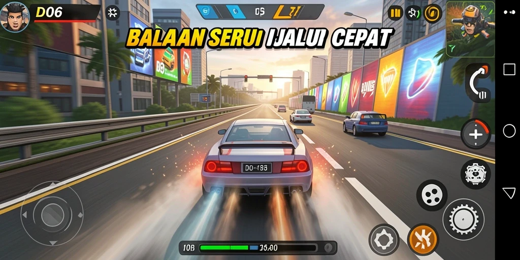 Tampilan gameplay D06 yang menegangkan di lintasan balap.
