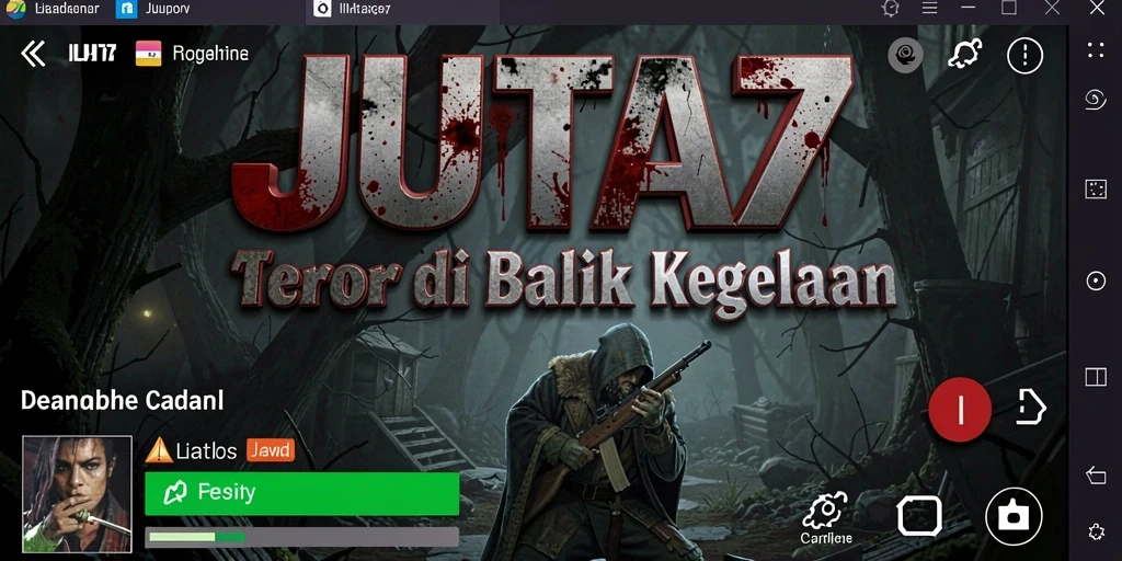 Tampilan gameplay JUTA7 yang menyeramkan dan menegangkan di lingkungan yang gelap.