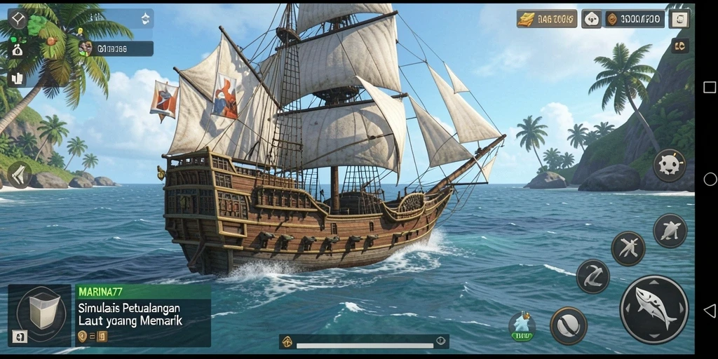Screenshot gameplay MARINA77 yang menampilkan keindahan laut dan petualangan.