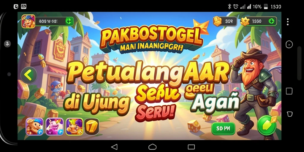 Tampilan seru dari gameplay Arcade PAKBOSTOGEL yang penuh warna.