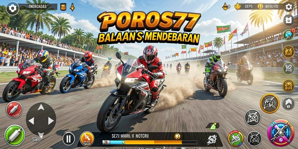 Tampilan gameplay balapan motor yang seru dan mendebarkan.