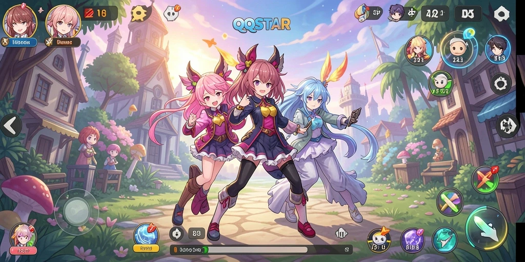 Screenshot gameplay QQSTAR yang menampilkan karakter anime beraksi.