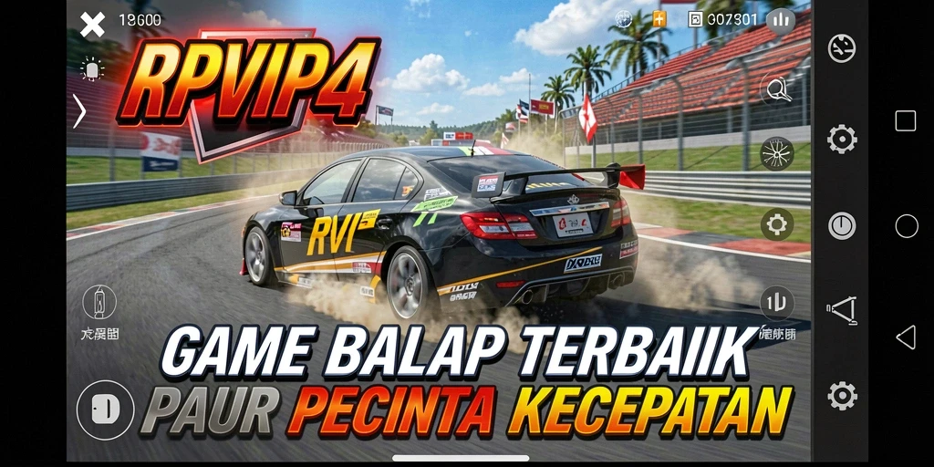 Gameplay Racing RPVIP4 dengan grafis yang mendebarkan dan mobil berkecepatan tinggi.