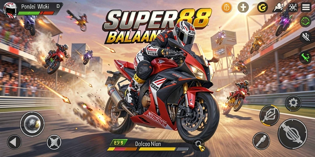Tampilan balapan motor yang mendebarkan dan cepat.