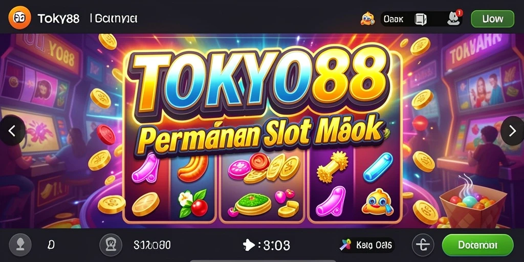 Screenshot gameplay Slot TOKYO88 yang menampilkan simbol dan fitur menarik.