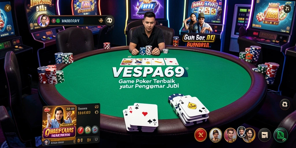 Tampilan utama VESPA69 menampilkan gameplay Poker yang seru dan interaktif.