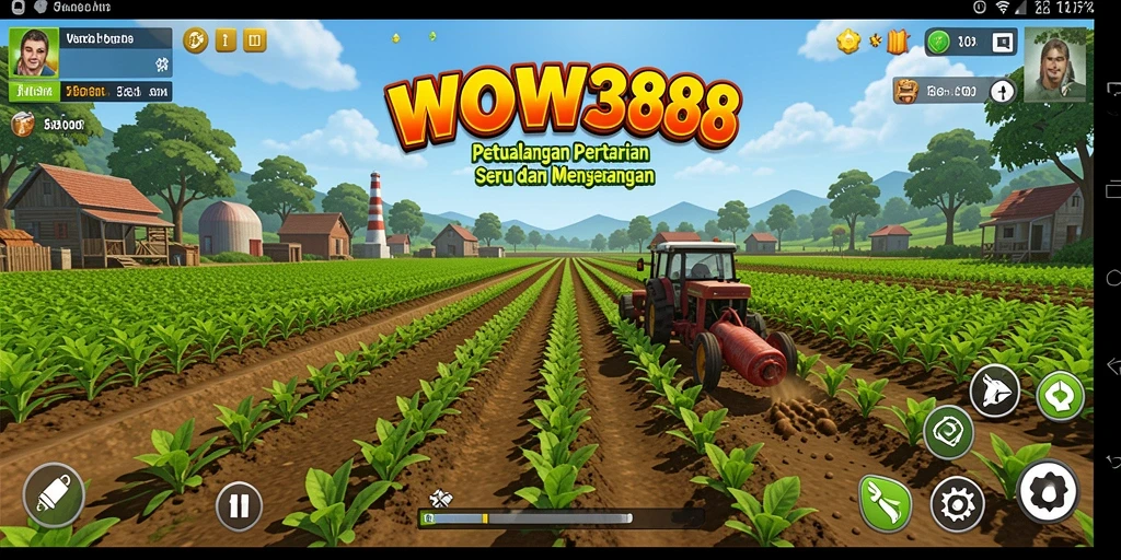 Tampilan gameplay WOW388 menunjukkan aktivitas bertani yang seru dan interaktif.
