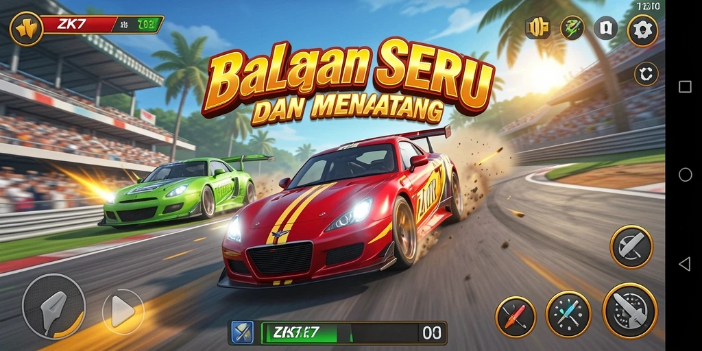 Tampilan gameplay ZK7 yang seru dan menegangkan saat balapan.